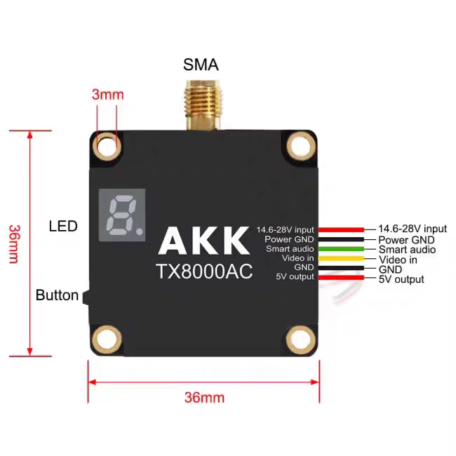 AKK TX8000AC Wireless Image Transmission 5.8G 8W Crossing Machine Video Transmitter 96CH FPV VTX