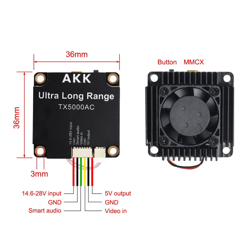 AKK TX5000AC Wireless Image Transmission 5.8G 5W Crossing Machine Video Transmitter 80CH FPV VTX