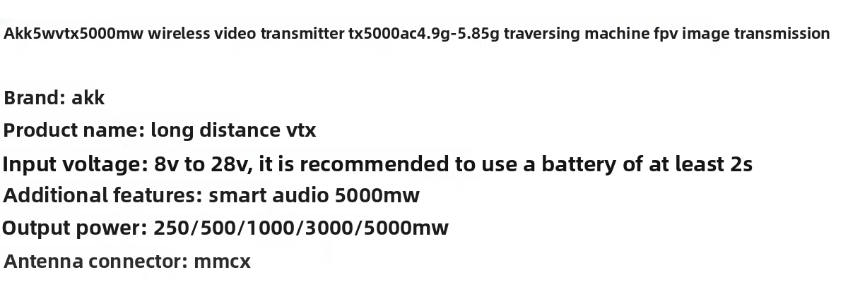 AKK TX5000AC Wireless Image Transmission 5.8G 5W Crossing Machine Video Transmitter 80CH FPV VTX