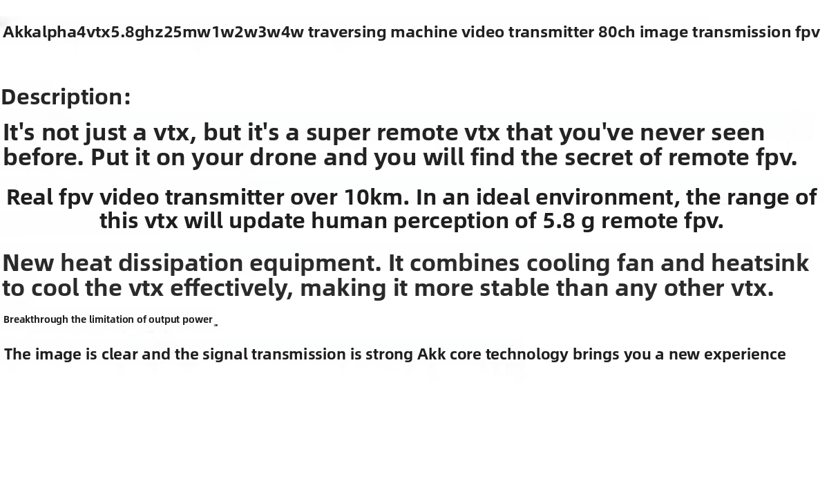 AKK Alpha4 wireless image transmission 5.8G 4W video transmitter 80CH FPV VXT