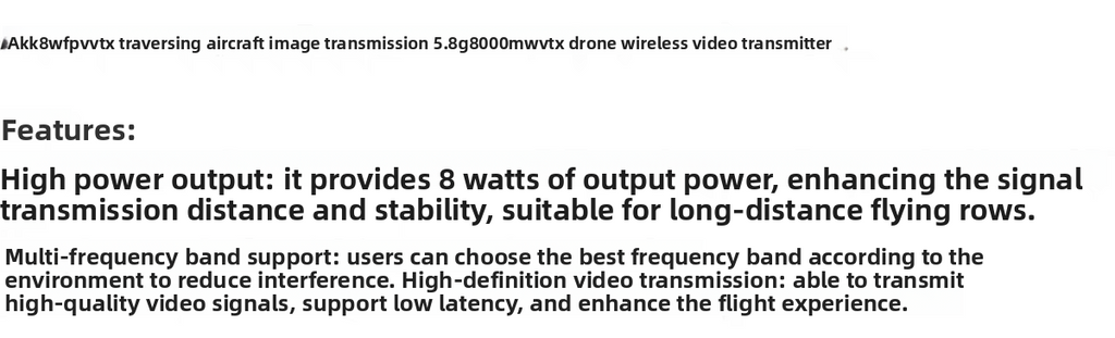 AKK TX8000AC Wireless Image Transmission 5.8G 8W Crossing Machine Video Transmitter 96CH FPV VTX